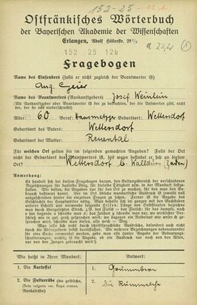 Fragebogen Ostfränkisches 1933