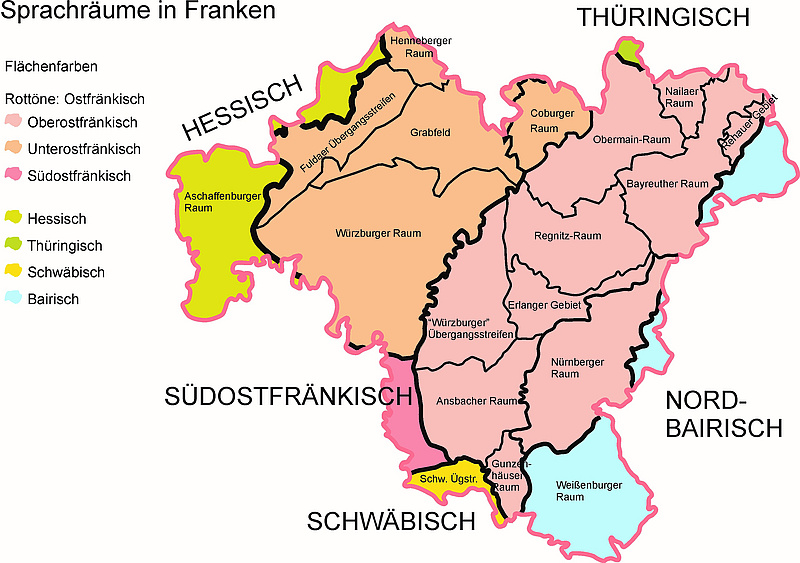 Karte mit Sprachräumen in Franken