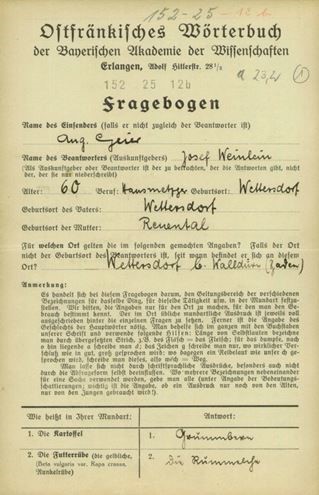 Fragebogen Ostfränkisches 1933